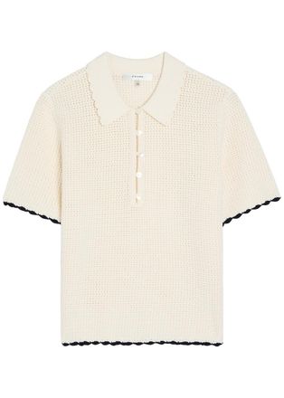 Frame Denim The Daybreak Pointelle-knit Polo top - Beige - S (UK8-10 / S)