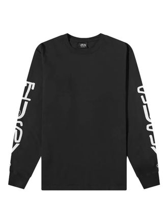 Stüssy T-shirt Stack Pigment Dyed a maniche lunghe - Nero