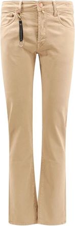Incotex Beige Broek met Leren Sleutelhanger - Heren - Slim Fit Broeken - Beige - W36 - Katoen - Broeken