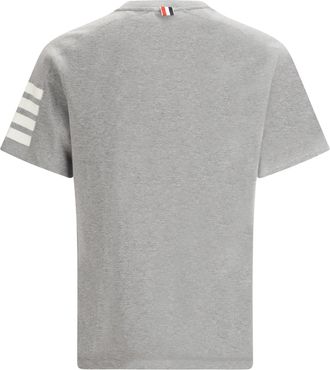 Thom Browne Mens Cotton T-Shirt With Horizontal Bands Light Grey T-Shirts And Polos