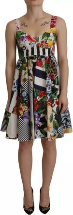 Dolce & Gabbana Multicolor Poplin Floral Mini Flared Womens Dress