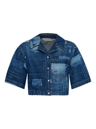 Palm Angels newspaper-print cropped top - Blue