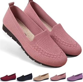 Generic Womens Orthopedic Knit Comfort Loafers - Slip-Resistant Walking Shoes, Lightweight Soft Sole Mesh Support Shoes (Pink,35)