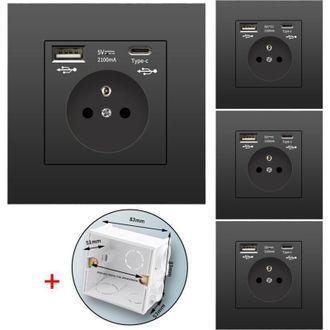 OEM Enchufes De Pared Usb Y Usb-c De 5v/2.1a - Paquete De 4 Enchufes Empotrables, Est&aacute;ndar Ue, Incluye Caja De Montaje, Color Negro (110-250v)
