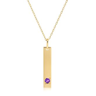 MAX + STONE 14k Yellow Gold Bar Pendant Necklace with 3mm Small Round Gemstone Adjustable Cable Chain 16 Inches to 18 Inches with Spring Ring Clasp