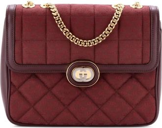 Gucci Deco Chain Flap Bag Mixed Quilt Mini GG Canvas and Leather Small shoulder bag - Rood