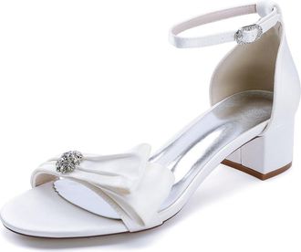 Generic Low Heel Bridal Shoes Wedding Low Heels Sandals Chunky Heels Pearl Ankle Strap Satin Prom Party Dress Pumps 4.5Cm,White,10 UK