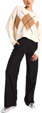 Brodie Relaxed Argyle Top In Antique White/chestnut, Black