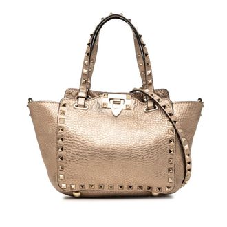 Valentino Pre-owned Valentino Mini Metallic Pebbled Calfskin Rockstud Trapeze Satchel Ladies 0NYIQGG39FTFNWQA