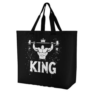 Generic Weightlifting And King Large Reusable Shopping Bag Lightweight Foldable Tote Bags Washable Shoulder Handbag