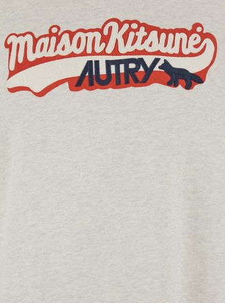 Autry Mens Grey Crewneck Sweatshirt With Front Print Cotton Sweatshirts Sweater