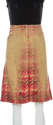 Roberto Cavalli Multicolor Faded Houndstooth Print Denim Skirt