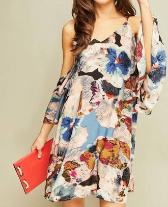 Entro Open Shoulder Floral Mini Dress In Multi