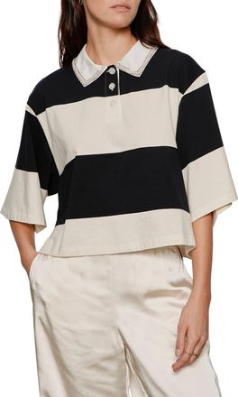 Sanctuary Embellished Polo Top in Collagen White/Black Stripe at Nordstrom, Size X-Small