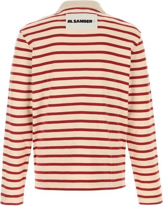 Jil Sander Mens Striped Cotton Polo Shirt Red