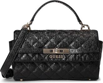 Guess Idra Top Handle Flap Satchel Womens Handbags Black, Polyurethane