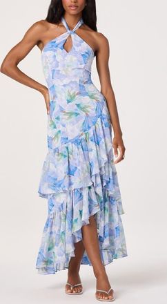 ASTR the Label Bethina Floral Halter Neck High-Low Dress in Purple Floral at Nordstrom, Size X-Small