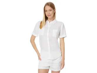 Lilly Pulitzer Lynnie Button-Down Womens Clothing Resort White : XL, Down/Linen