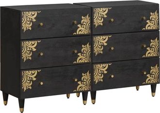 vidaXL Aparador 2 Pcs Negro 60 X 33 X 75 Cm Madera De Mango Maciza Vidaxl