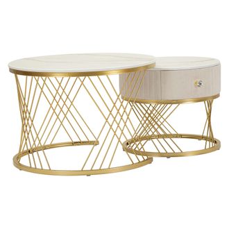 Dmora Mesa De Centro Davazate, Un Caj&oacute;n, Tapizado Modulable, Un Espacio, 70x70x48h Cm Blanco Crema