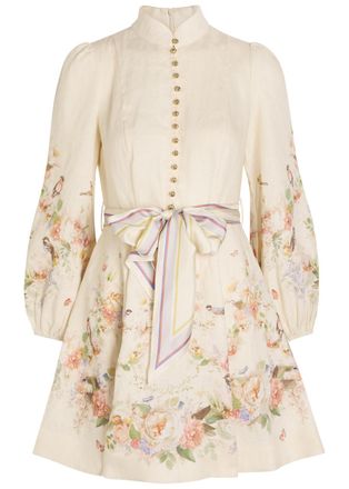 Zimmermann Valiant Printed Linen Mini Dress - Cream - 00 (UK 6 / XS)