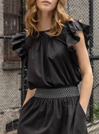 Lilla P Flutter Sleeve Seamed Top In Black