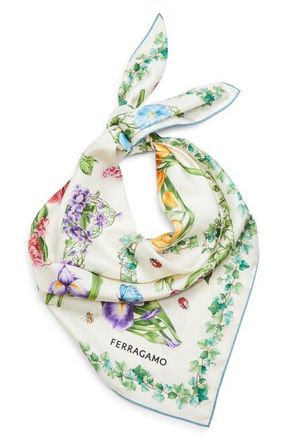 Ferragamo Eden Print Silk Scarf in Avorio/Azzurro at Nordstrom