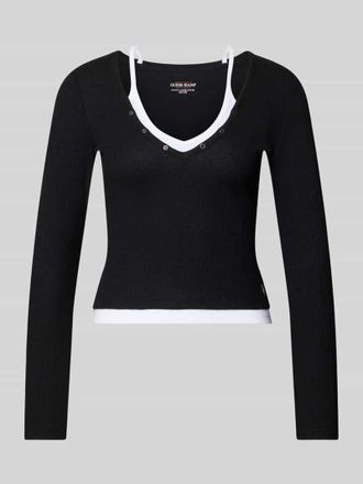 Guess Slim Fit Longsleeve mit Strukturmuster in Black, Gr&ouml;&szlig;e XS