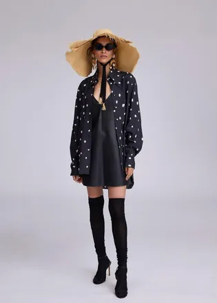 ALYSON EASTMAN Kate Button Up in Black With White Dot at Nordstrom, Size X-Small