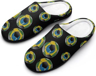 Generic Brazilian Flag with Soccer Ball Cotton Slippers for Women Indoor Outdoor Slipper Slip-On Memory Foam Home Shoes