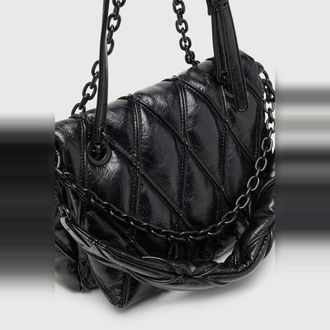 Diesel Charm-D - Shoulder bag in shiny quilted PU - Shoulder Bags - Woman - Black