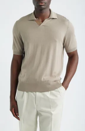 Canali Regular Fit Johnny Collar Polo in Beige at Nordstrom, Size 52
