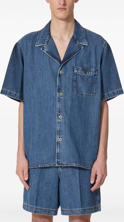 Valentino Garavani Mens Shirt With Metallic V Detail - Blue Lyocell - Size EU 46 (Mens)