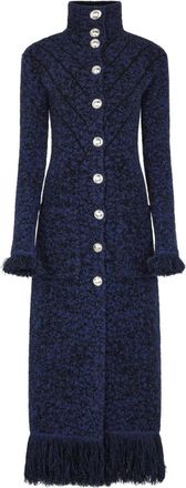 Paco Rabanne single breasted coat with frayed detailing - women - Wool/Cotton - M - Blue