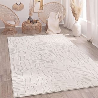 Paco Home Alfombra Sala-de-estar Pelo-alto Escandinavo Boho Geom&eacute;trico Abstracto Lavable Crema 120x160 Cm - Paco Home