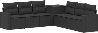 vidaXL Juego De Sof&aacute; 7 Uds. Negro Rat&aacute;n Sint&eacute;tico Y Acero Vidaxl