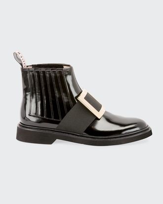 Roger Vivier Viv Ranger Patent Leather Pilgrim Buckle Booties
