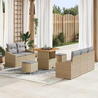 vidaXL Vidaxl - Conjunto De Sof&aacute; De Jard&iacute;n Con Coj&iacute;n 8 Pcs Beige Polirat&aacute;n