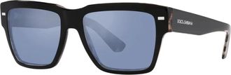 Dolce & Gabbana Vierkante Zonnebril Zwart | Havana Blauw Gespiegeld - unisex - Zonnebrillen - Zwart - 55 MM - Accessoires