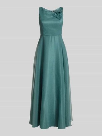 Vera Mont Abendkleid mit floralem Zierbesatz in Petrol, Gr&ouml;&szlig;e 38