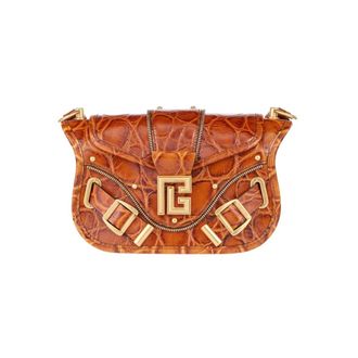 Balmain Cross Body Bags, female, Brown, Size: ONE SIZE Crocodile Print Leather Shoulder Bag