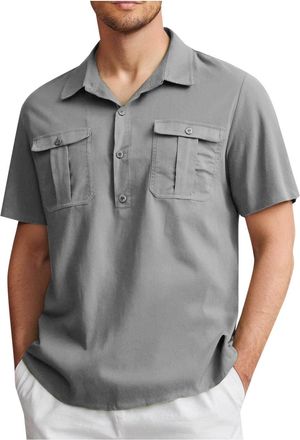 Generic RLEHJN Cotton Linen Shirts for Men UK Resale Clearance, Mens Polos Shirts Short Sleeve Casual Plain Tshirts Summer Turndown Collar Tops Regular Fit Wo