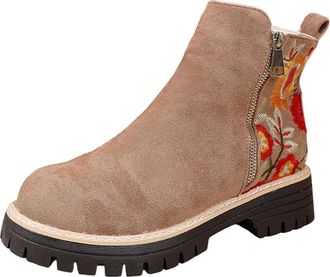 Generic Khaki Ladies Comfortable Short Boots with Round Toe and Side Zipper for Indoor Outdoor