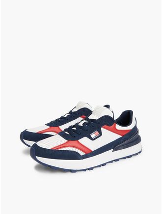 Tommy Hilfiger Mens Tommy Jeans Mixed-Media Runner Sneaker - Red, White & Blue - US 11.5 / EU 45