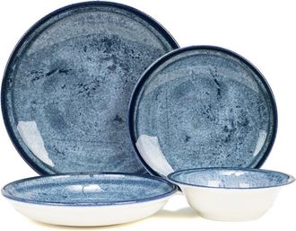 French Home Blue Stone Porcelain 16Pc Dinnerware Set