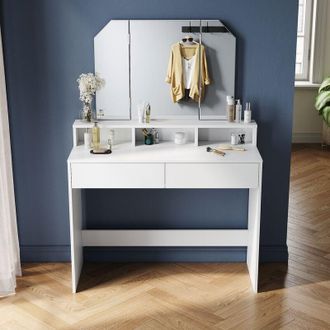 Elegant Lighting Furniture Dresser with Drawer Storage Compartment Dresser Foldable Makeup Mirror Dresser White Drawer Dresser Set with Stool - Elegant