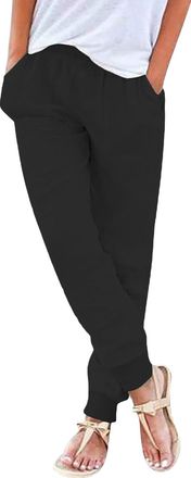 Generic Womens Summer Cotton Linen Pants Drawstring Elasticated Waist Ladies Cropped Trousers with Pockets Solid Color Casual Holiday Lounge Pants Loose Plus 