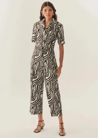 Exquise Marley Zebra Print Elastic Waist Cotton Pants in Black-Bone at Nordstrom, Size X-Small