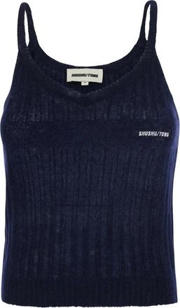 Shushu/Tong Top met geborsteld effect en logobewerking - Dames - Tops zonder mouwen - Blauw - 2XS - Wol - Tops