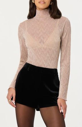 ASTR the Label Kyra Metallic Mock Neck Shirt in Champagne at Nordstrom, Size Small